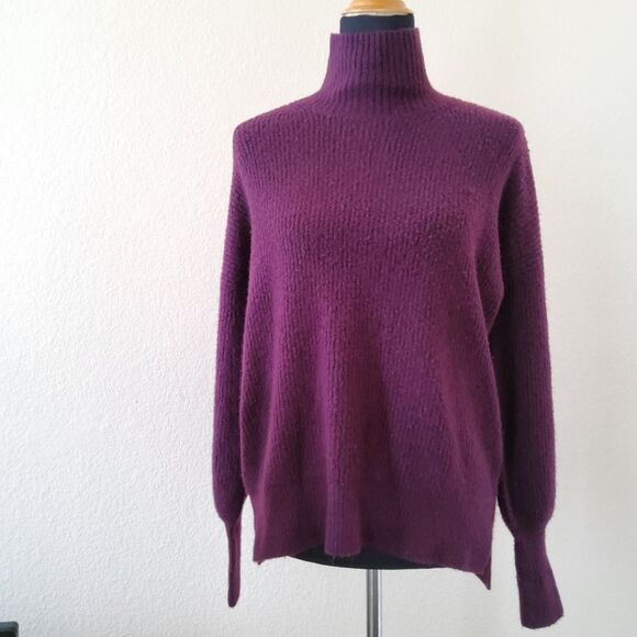 French Connection Sweaters - New French Connection Puff Sleeve Mock Neck Turtleneck Sweater Size S Purple